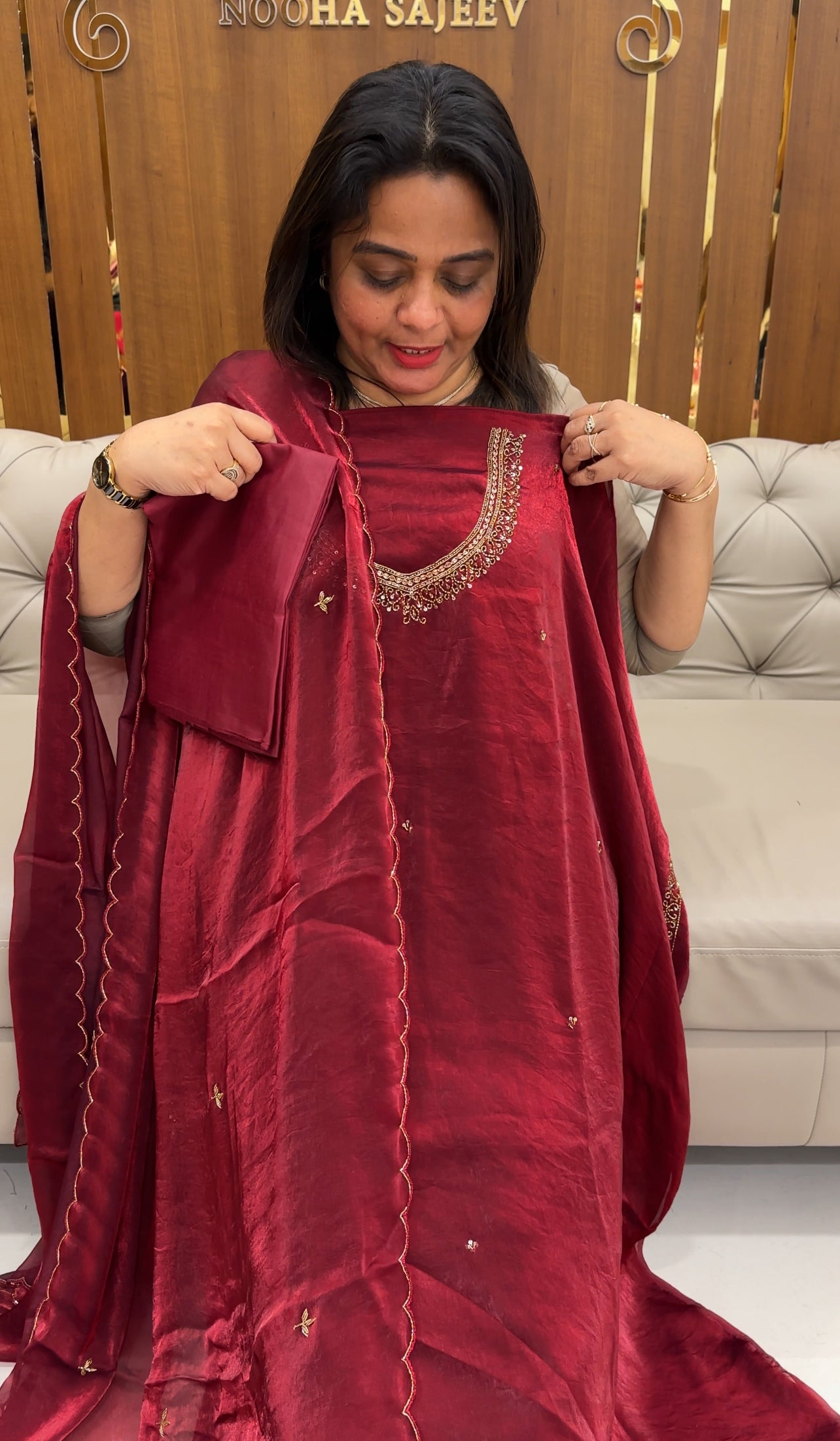 VELVET ORGANZA UNSTITCHED SALWAR SUITS - IHA 25839