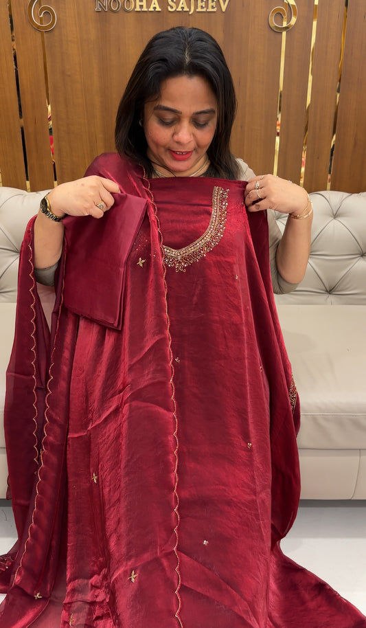 VELVET ORGANZA UNSTITCHED SALWAR SUITS - IHA 25839