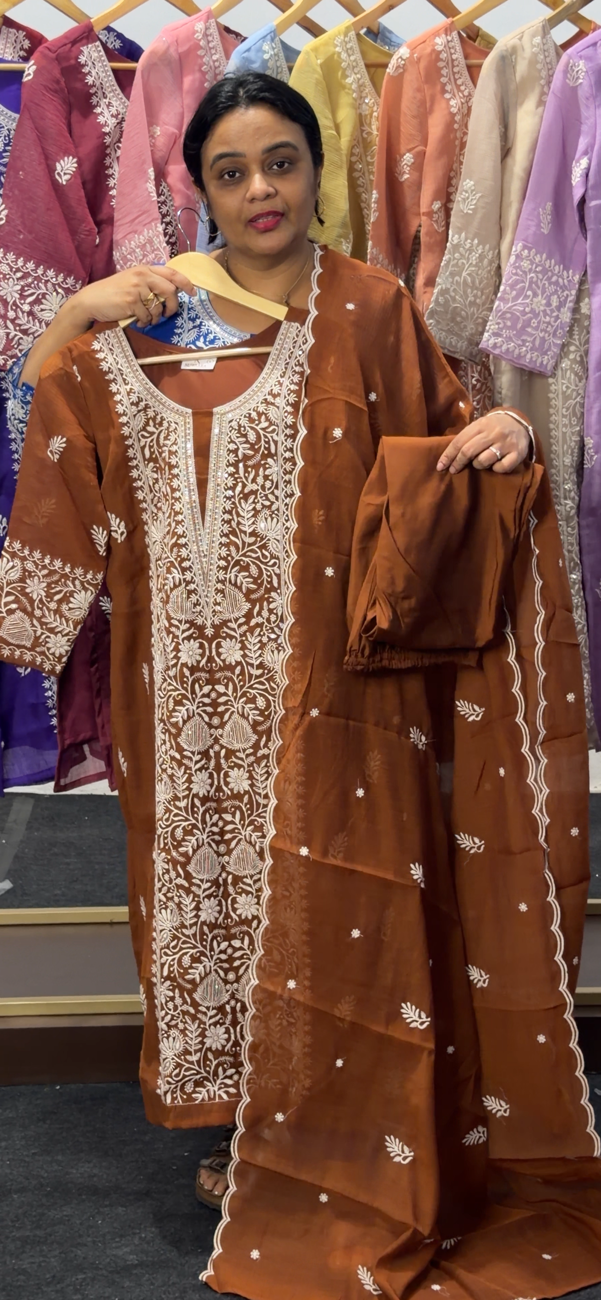 CHIKANKARI TOP, BOTTOM AND DUPATTA  - IHA 36065