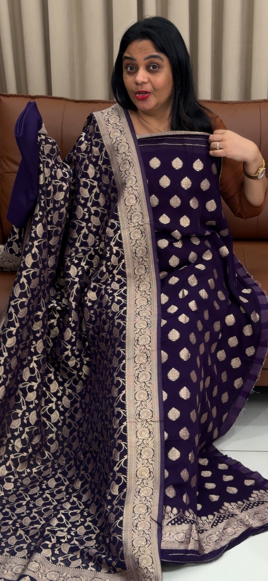 VISCOSE GEORGETTE BANARASI UNSTITCHED SALWAR SUITS - IHA 34261