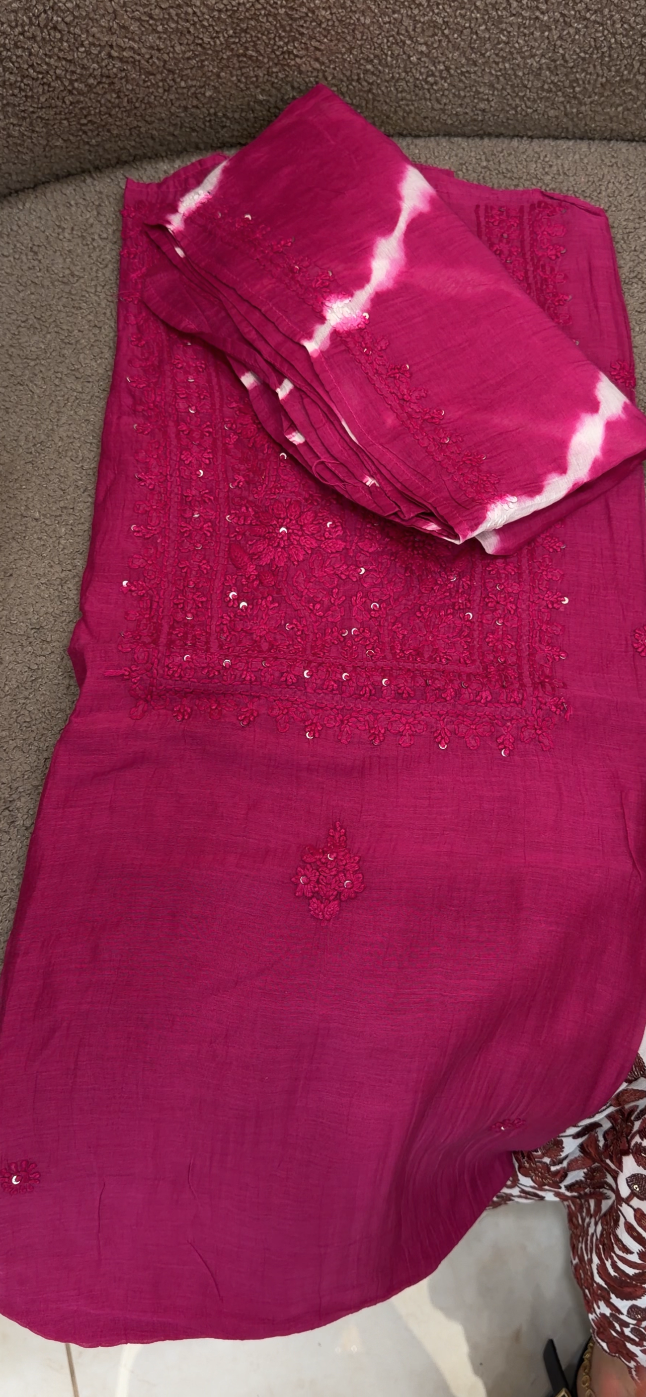 MUL CHANDERI CHIKANKARI UNSTITCHED SALWAR SUITS - IHA 34348