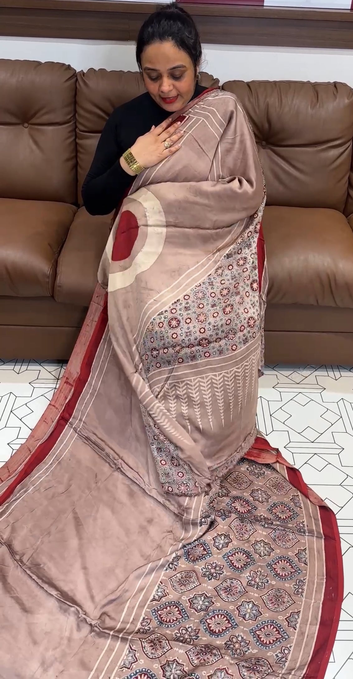 AJRAKH PRINTED MODAL SILK SAREE - IHA 19315