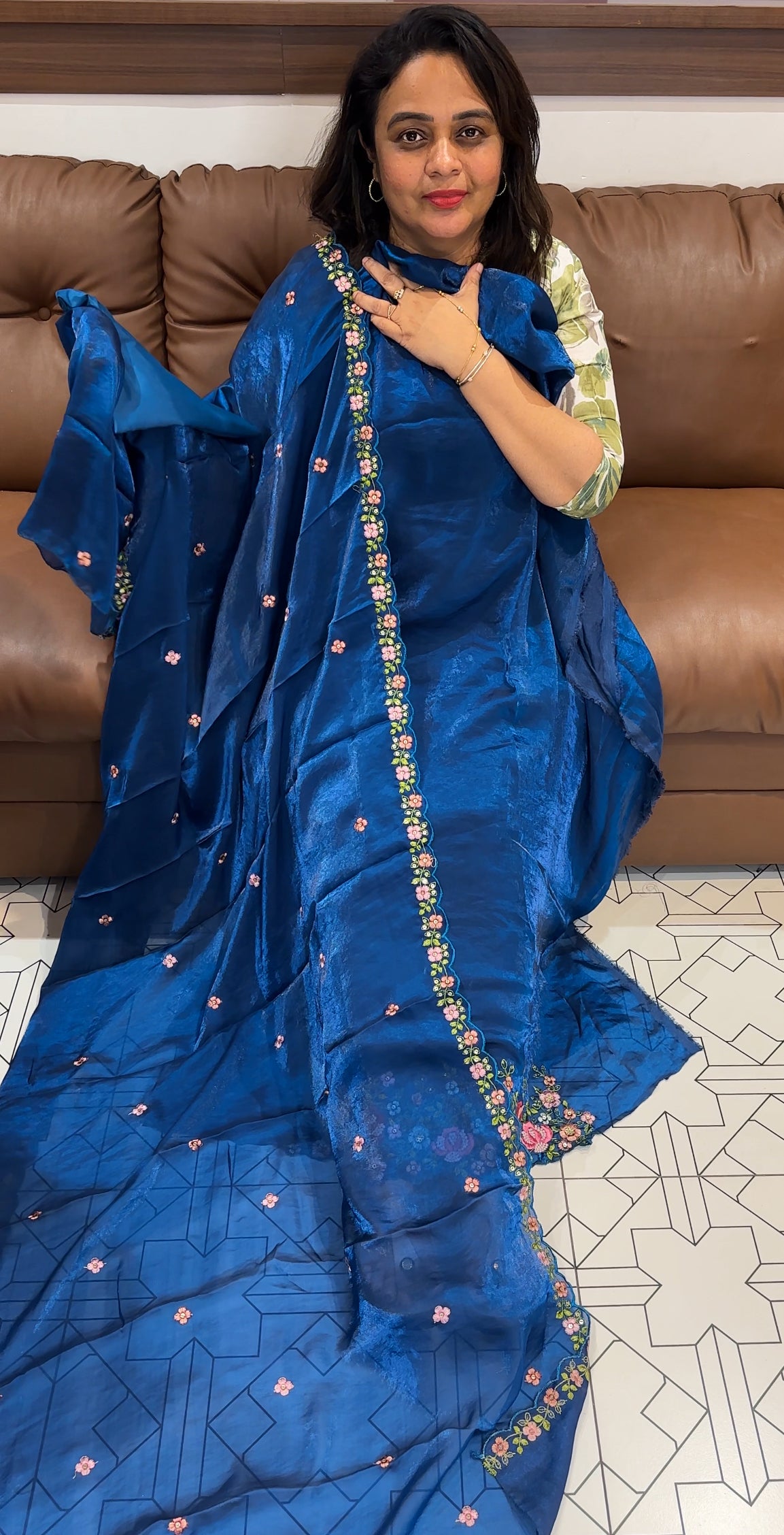 VELVET ORGANZA UNSTITCHED SALWAR SUITS - IHA 26346