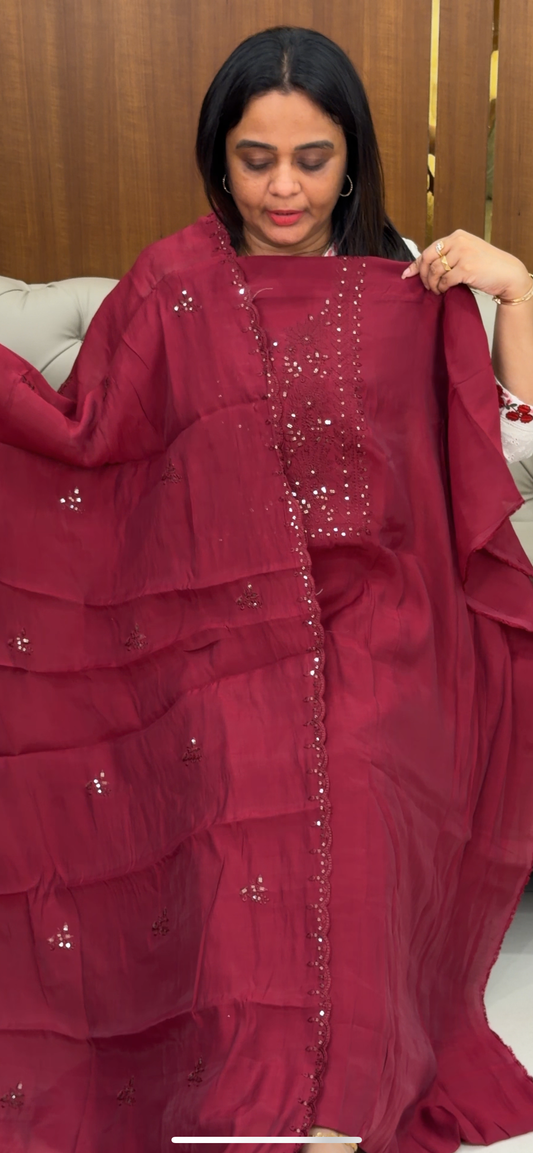 MUL CHANDERI UNSTITCHED SALWAR SUITS - IHA 29351