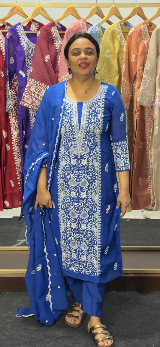 CHIKANKARI TOP, BOTTOM AND DUPATTA  - IHA 36065