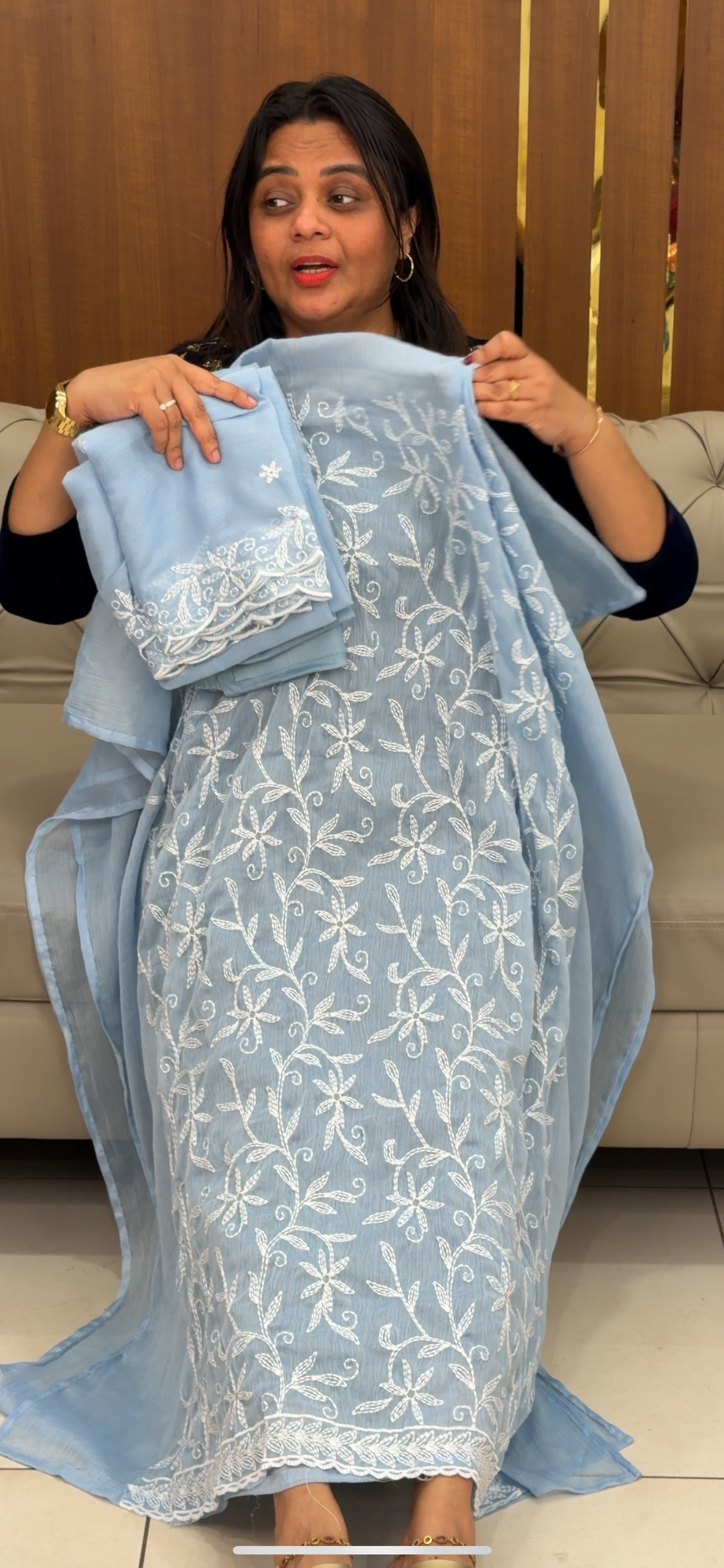 LUCKNOWI CHIKANKARI UNSTITCHED SALWAR SUITS - IHA 29840