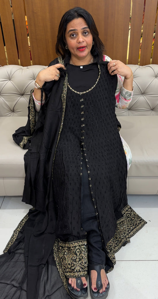 PARTY WEAR ANARKALI TOP , BOTTOM AND DUPATTA - IHA 26134