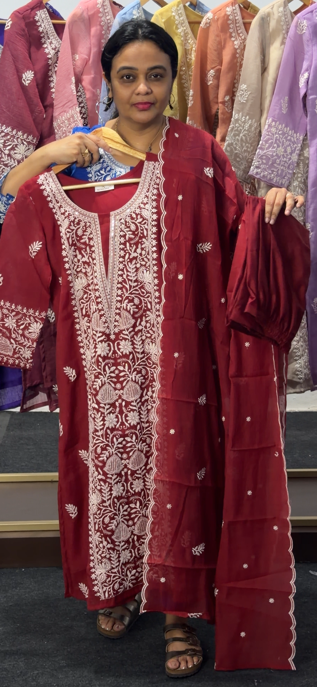 CHIKANKARI TOP, BOTTOM AND DUPATTA  - IHA 36065