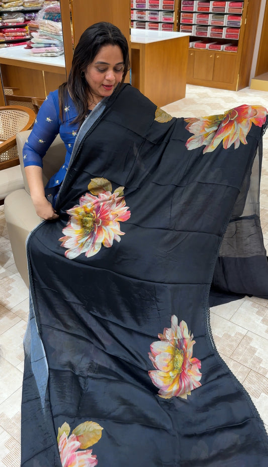 PLATINUM CHIFFON PRINTED SAREES - IHA 27098