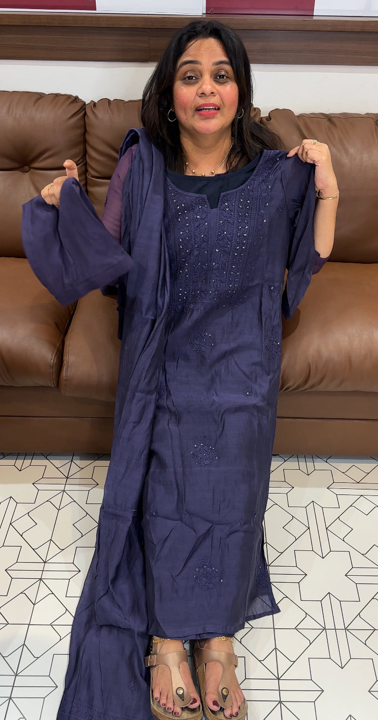 IHA'S IN-HOUSE LUCKNOWI CHIKANKARI TOP, BOTTOM AND DUPATTA - IHA 27147