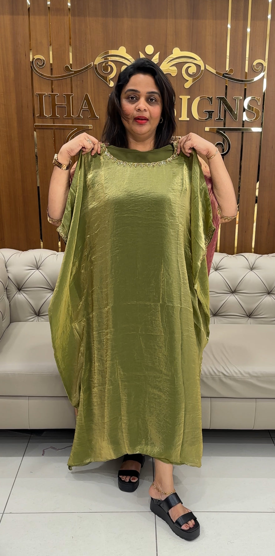 IHA'S IN-HOUSE VELVET ORGANZA KAFTAN TOPS - IHA 27075