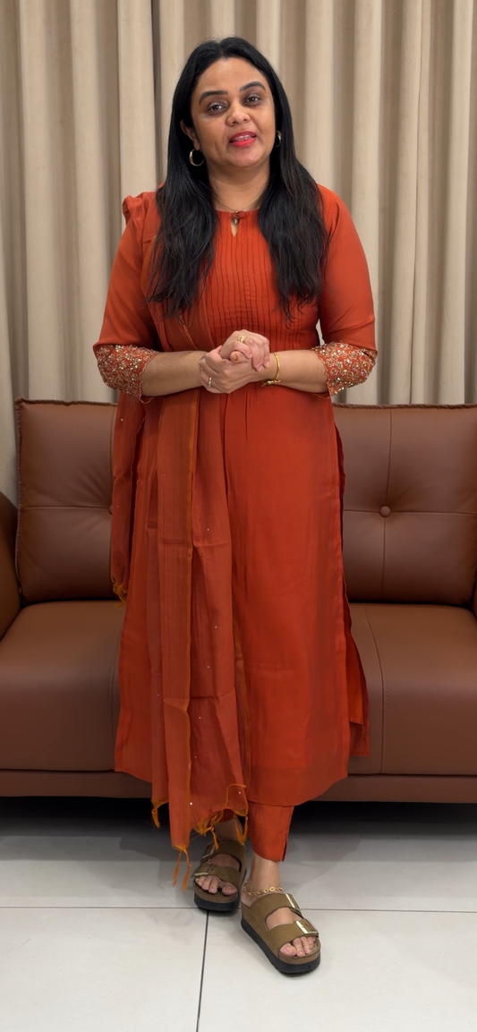 MUL CHANDERI TOP, BOTTOM AND DUPATTA - IHA 33493