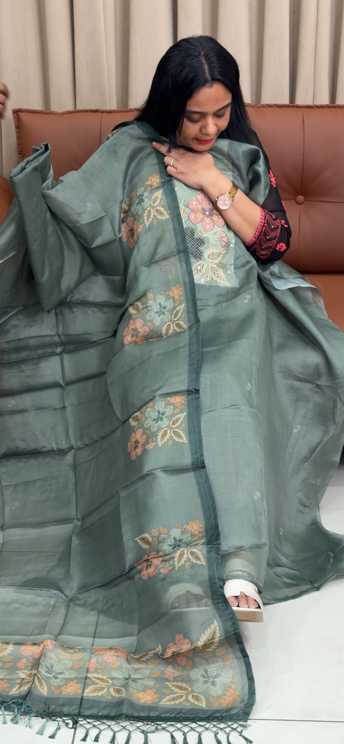 CRISPY GEORGETTE UNSTITCHED SALWAR SUITS - IHA 35450