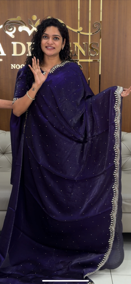 VELVET ORGANZA SAREES - IHA 29376