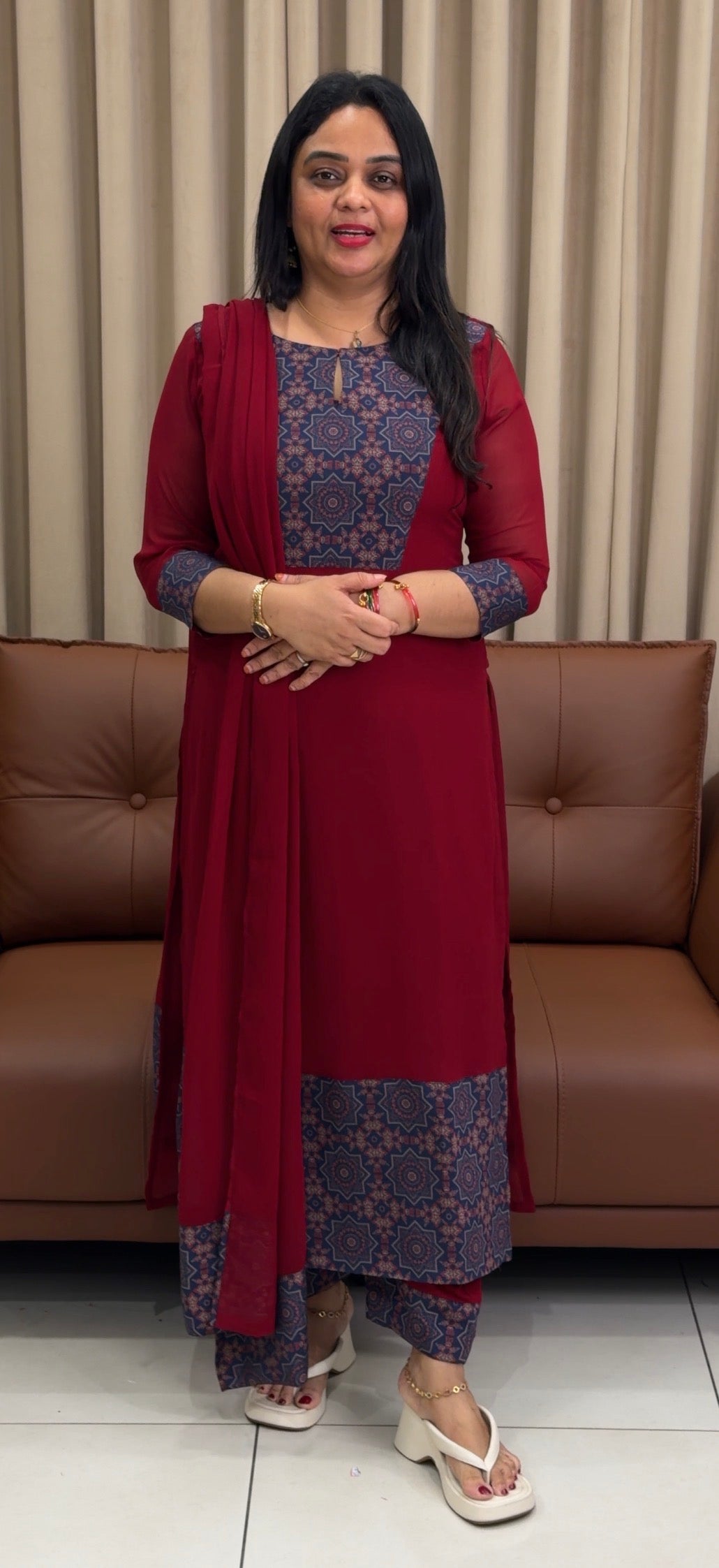 IHA'S IN-HOUSE GEORGETTE SLITTED TOP,BOTTOM AND DUPATTA - IHA 33845