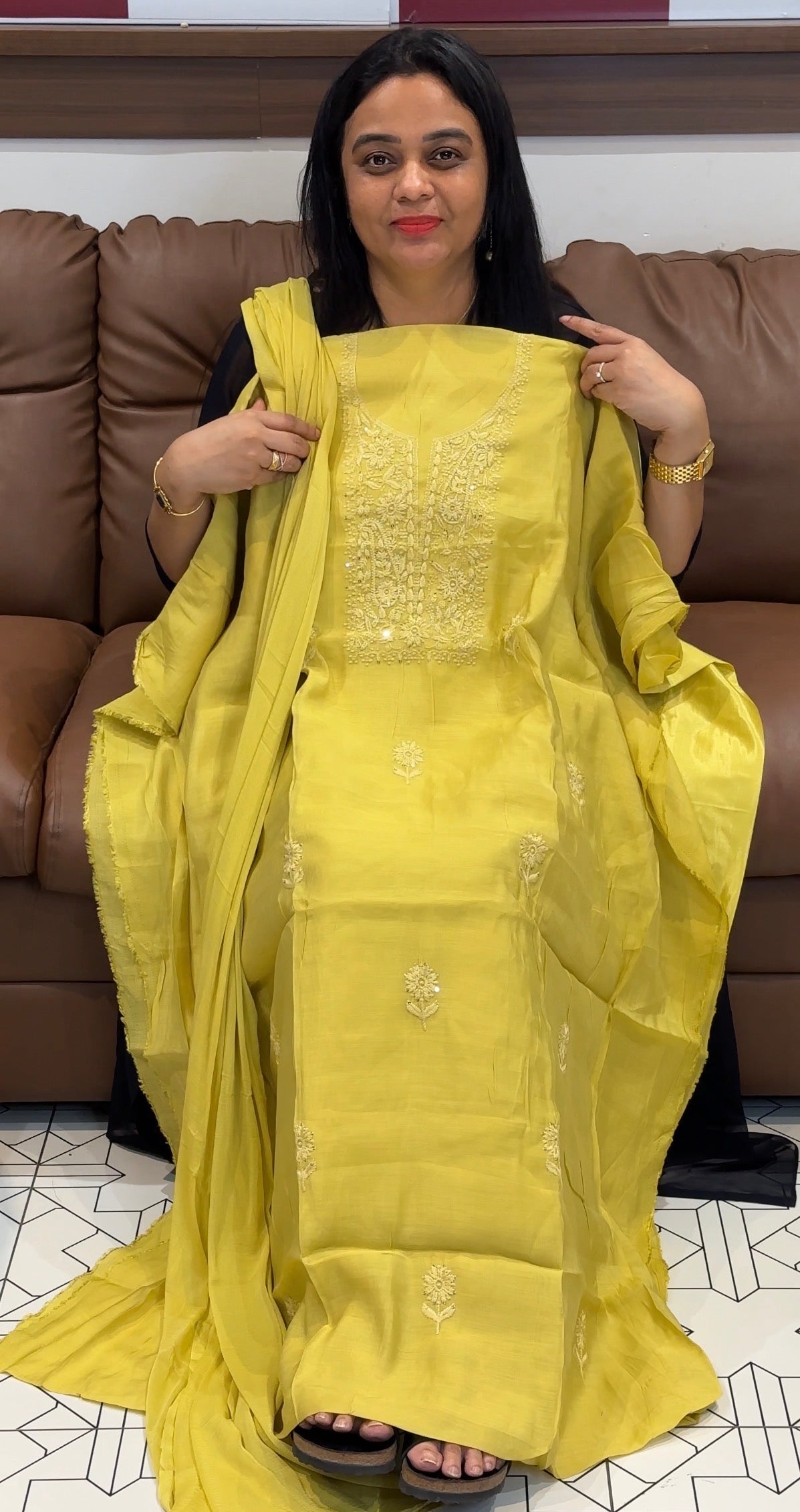 LUCKNOWI CHIKANKARI UNSTITCHED SALWAR SUITS - IHA 35473