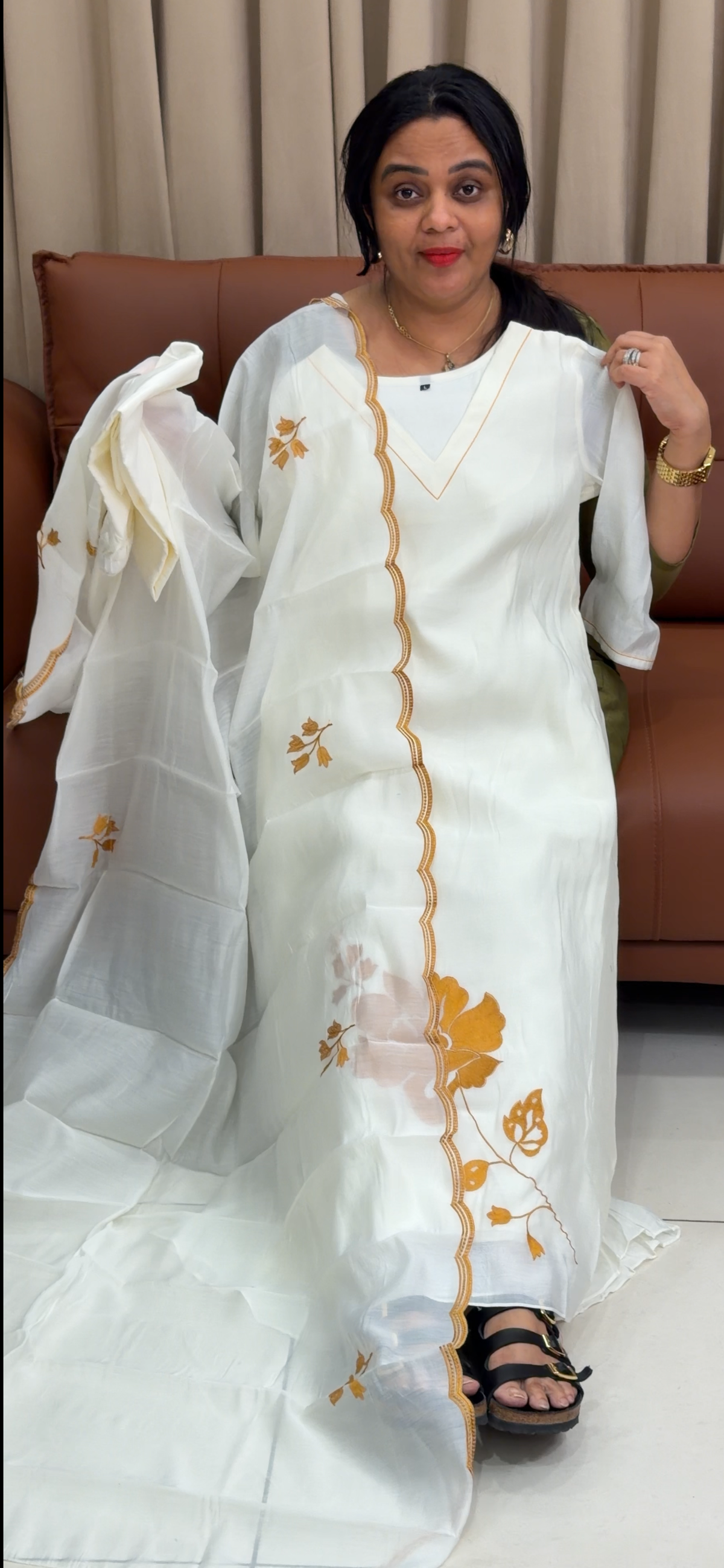 MUL CHANDERI TOP, BOTTOM AND DUPATTA - IHA 35376