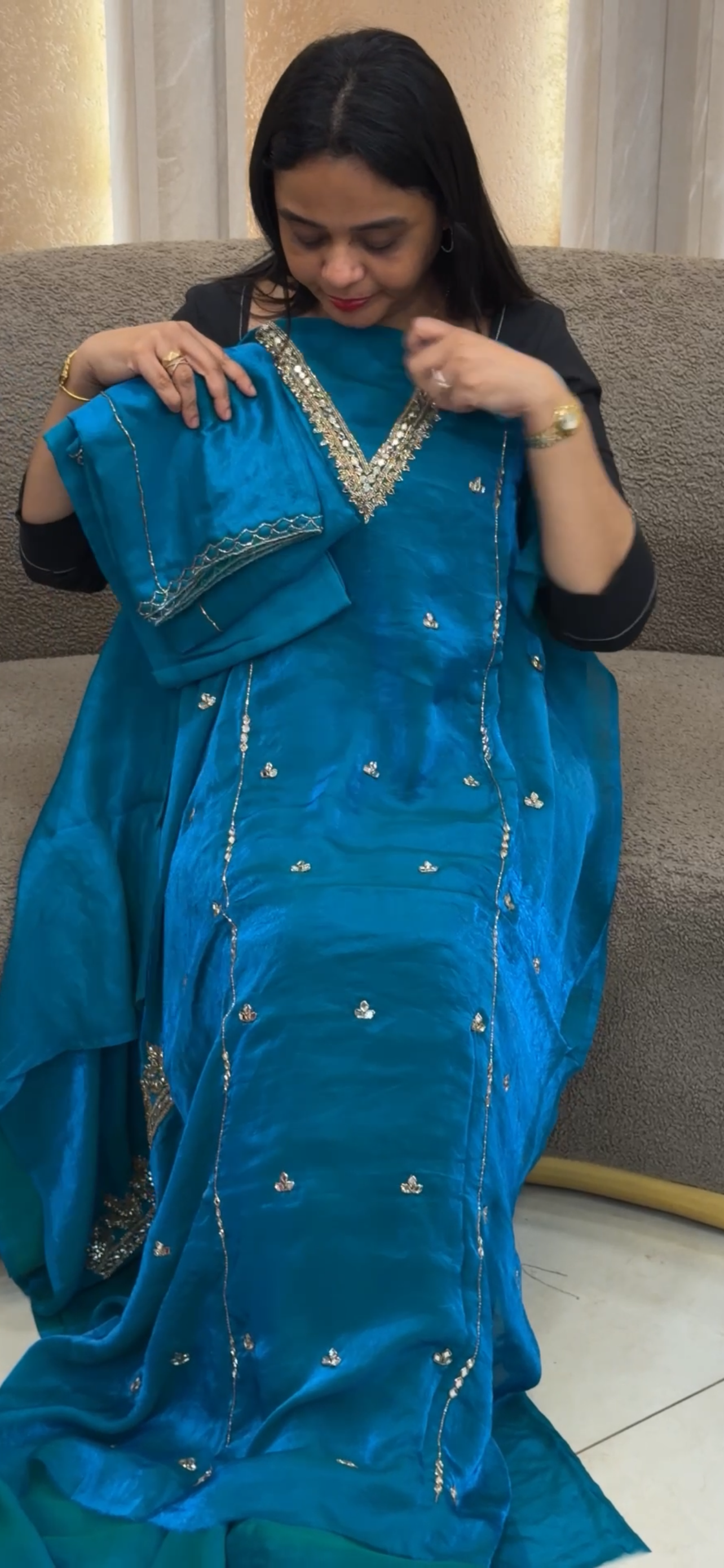 VELVET ORGANZA UNSTITCHED SALWAR SUITS - IHA 34369