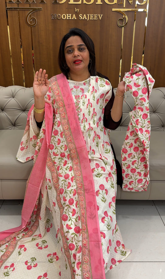 PRINTED COTTON LONG TOP, BOTTOM AND DUPATTA  - IHA 25621