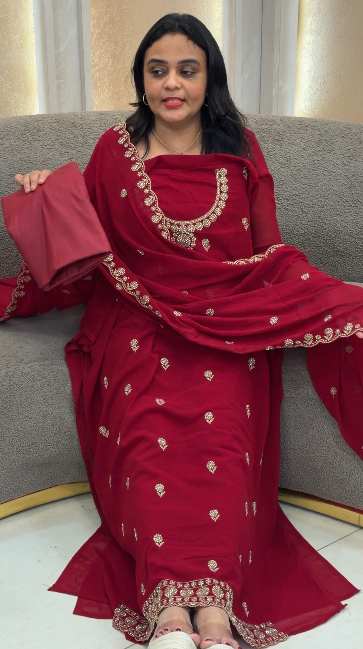 HANDWORKED UNSTITCHED SALWAR SUITS - IHA 33255