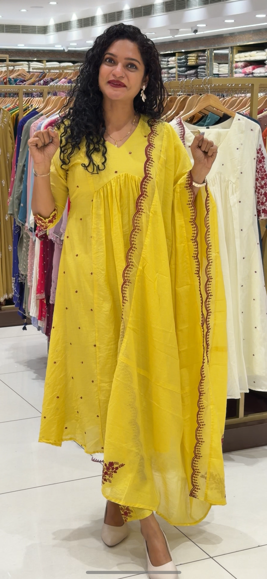 MALAI CHANDERI TOP, BOTTOM AND DUPATTA - IHA 29348