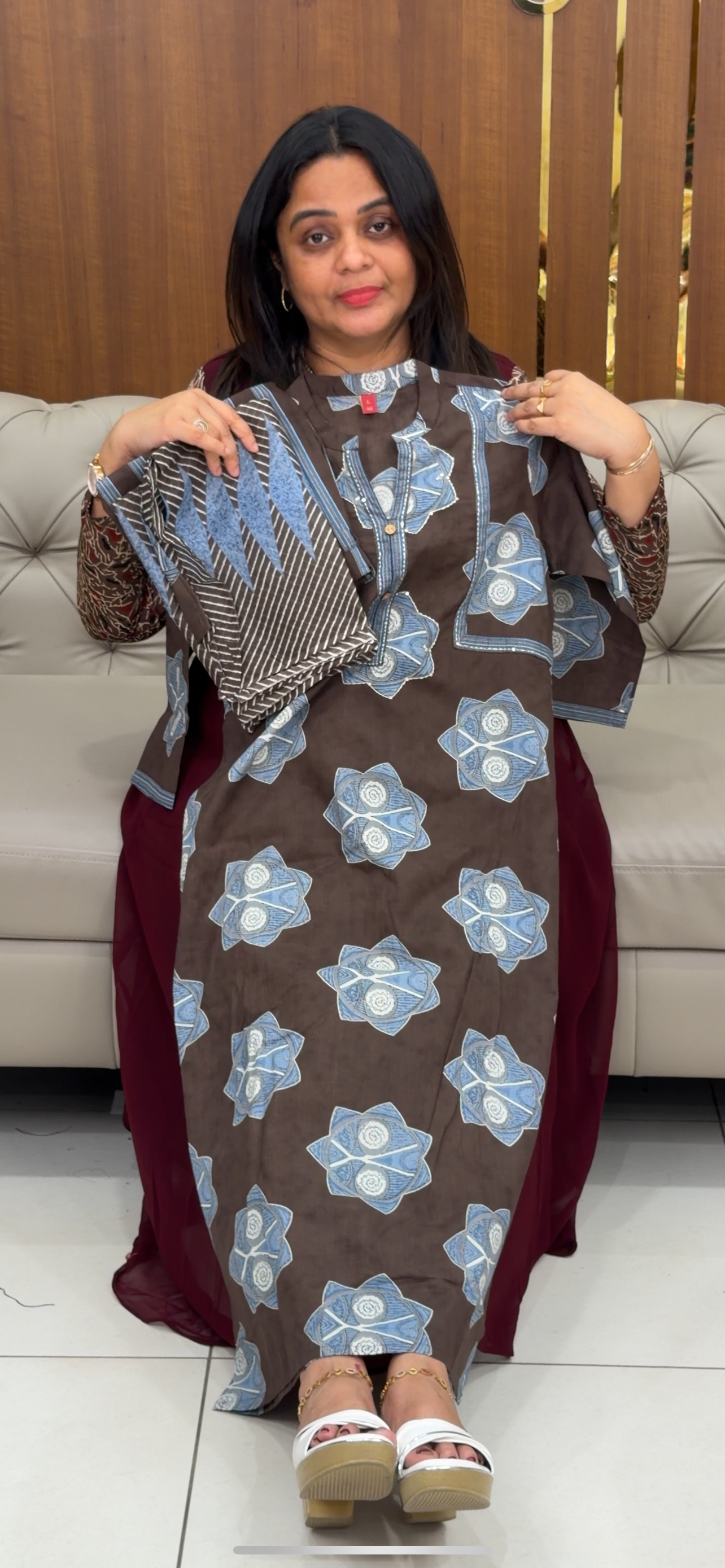 PRINTED LONG SLITTED TOP , BOTTOM AND DUPATTA - IHA 29223