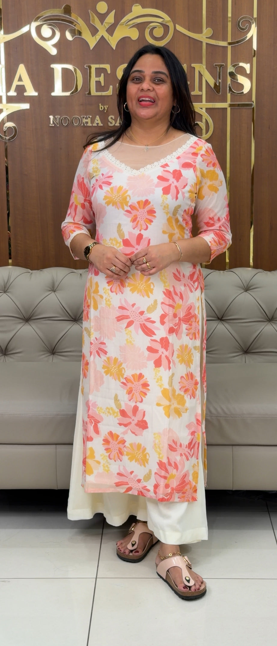 IHA’S IN-HOUSE PRINTED CHANDERI SLITTED TOPS - IHA 28952