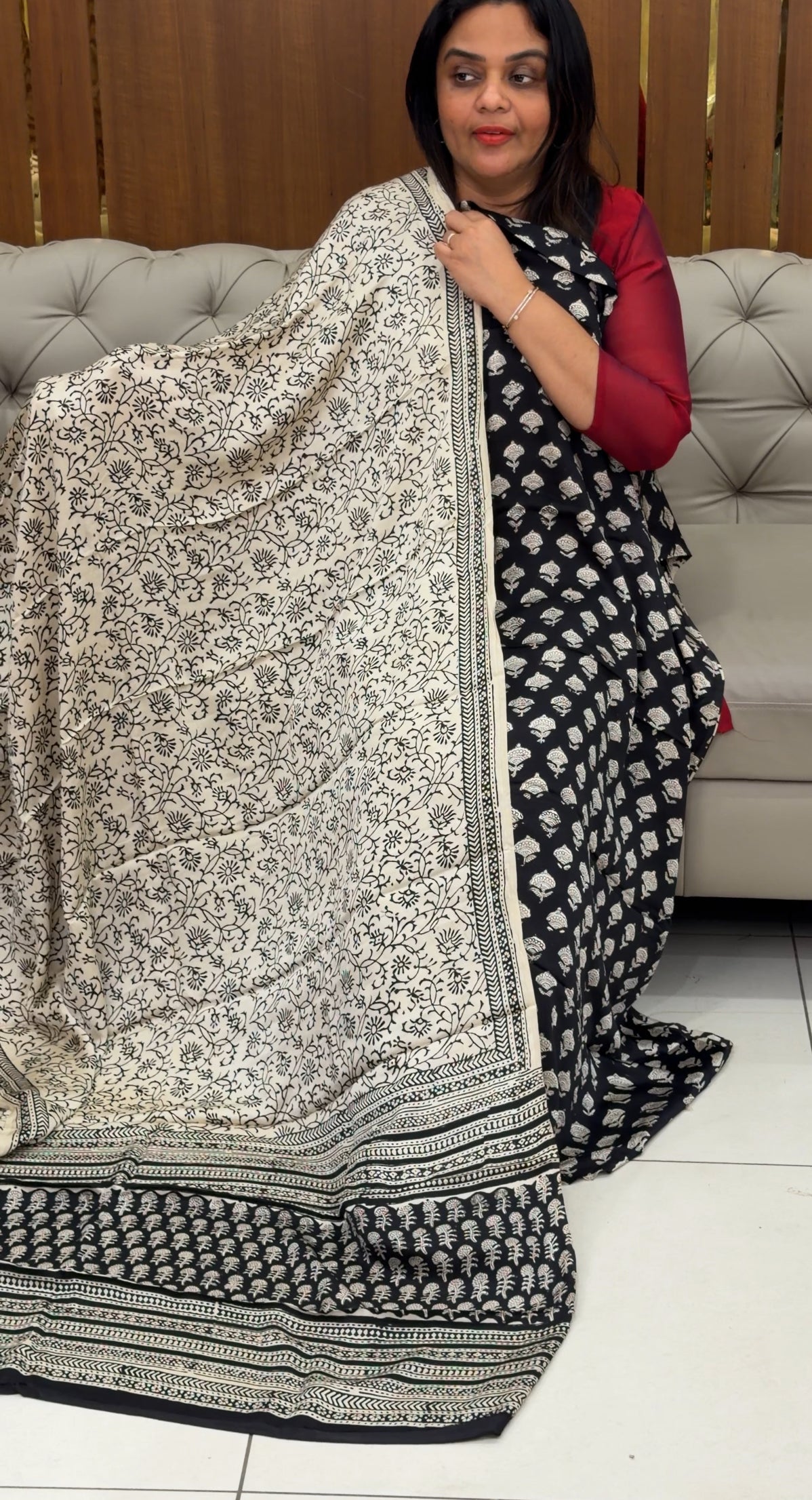 BLOCK PRINTED TO MATERIAL AND DUPATTA - IHA 30609