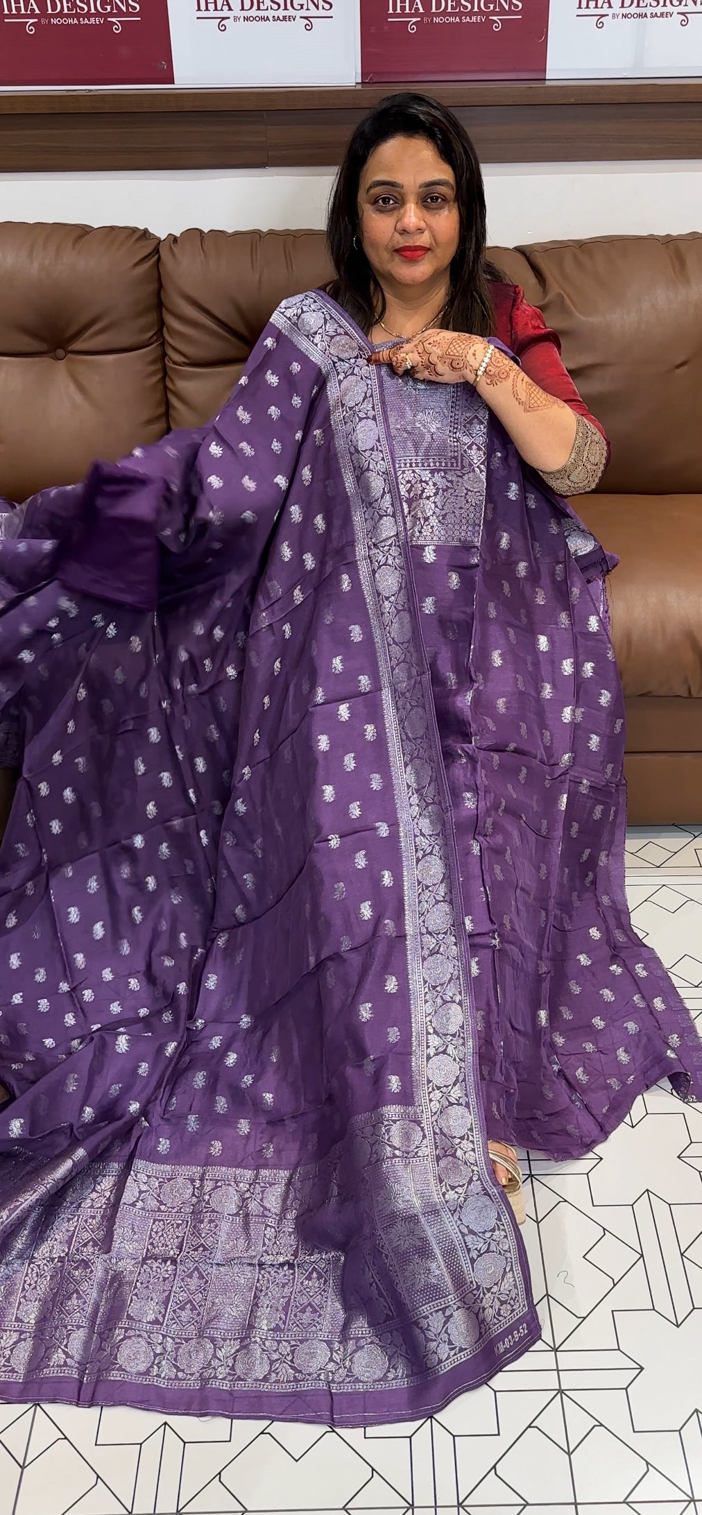 SILK BANARSI UNSTITCHED SALWAR SUITS - IHA 23708