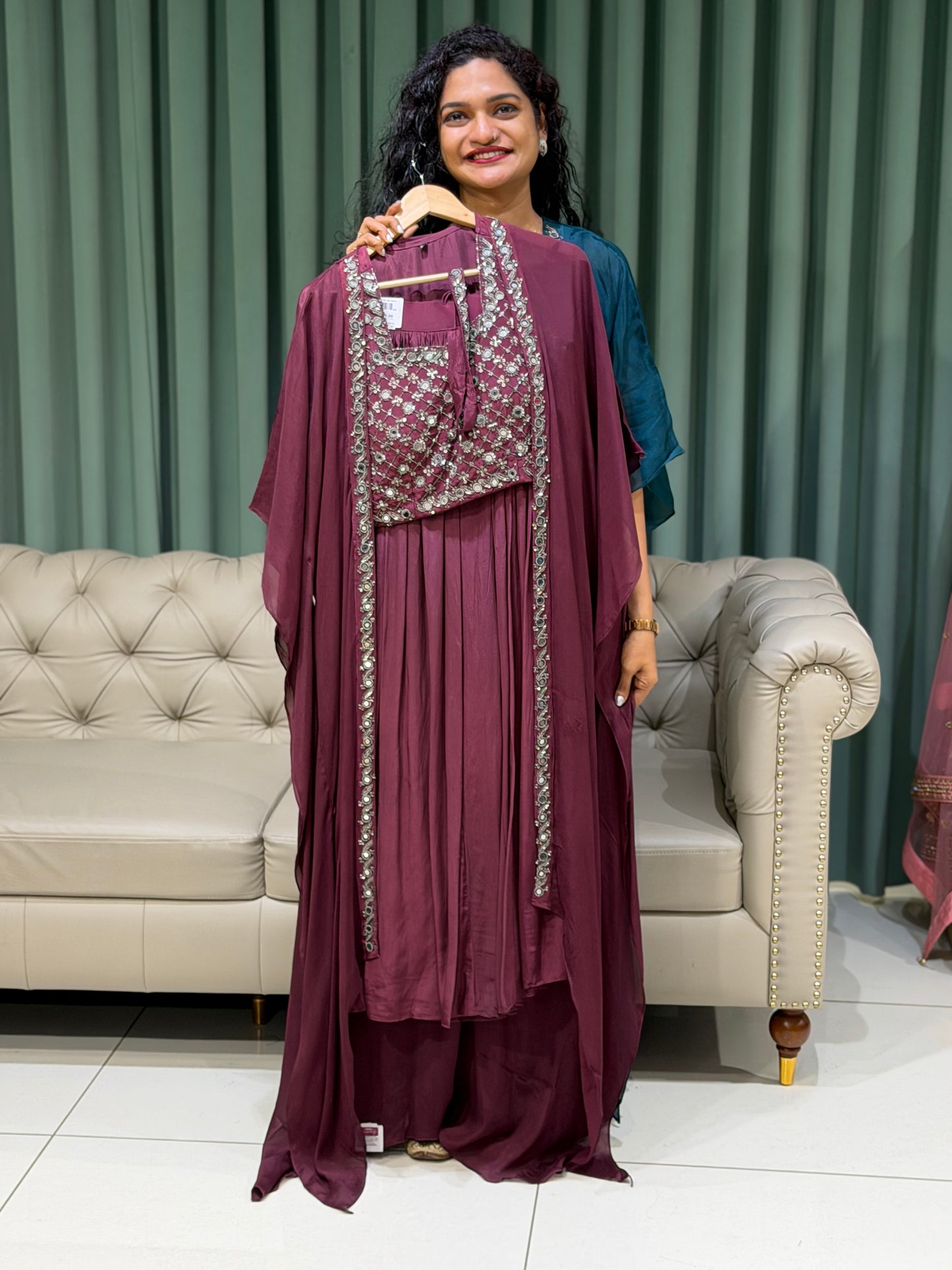 PARTY WEAR TOP, JACKET AND SKIRT - IHA 29774