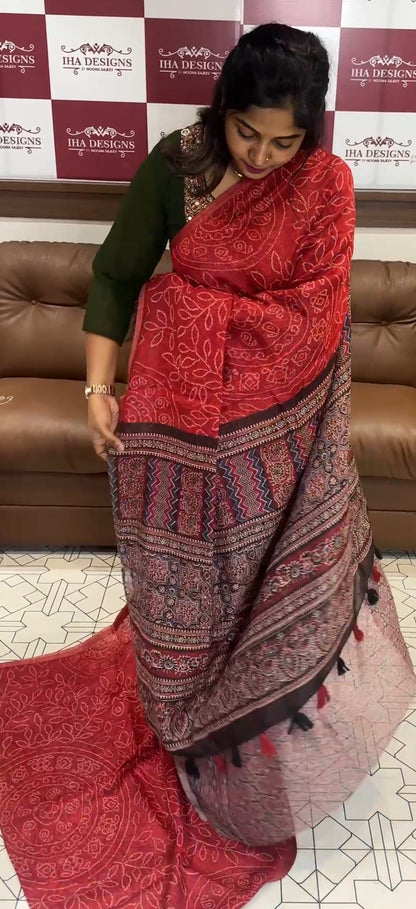 SEMI LINEN SAREES - IHA 18629