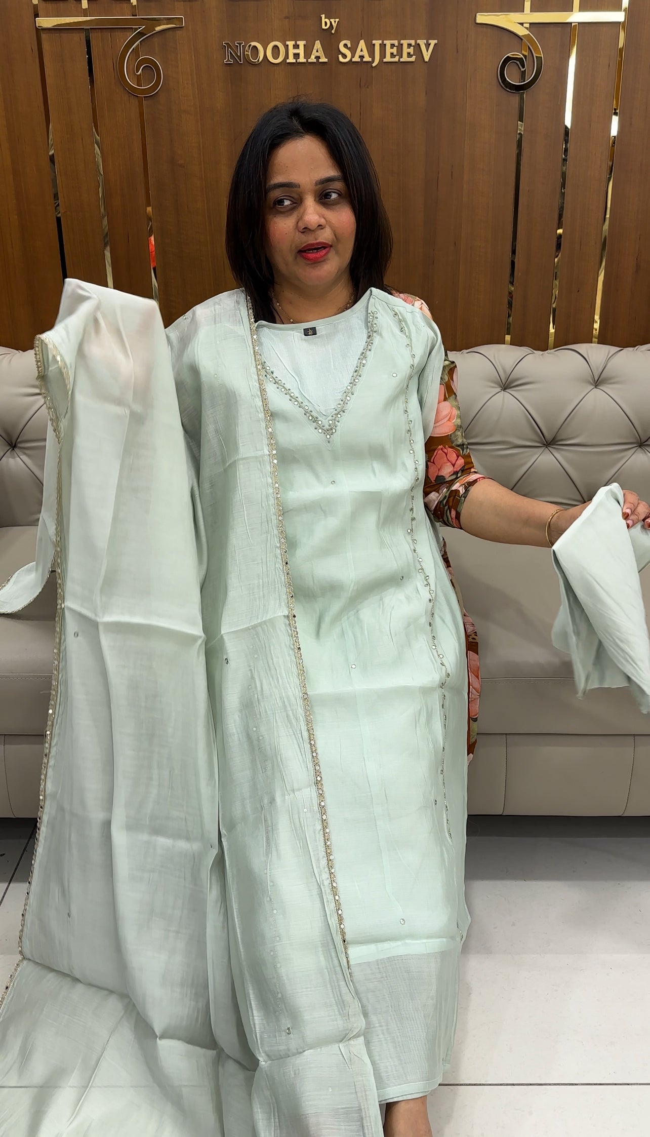 FORWARD MUL CHANDERI LONG SLITTED TOP , BOTTOM  AND DUPATTA - IHA 25342