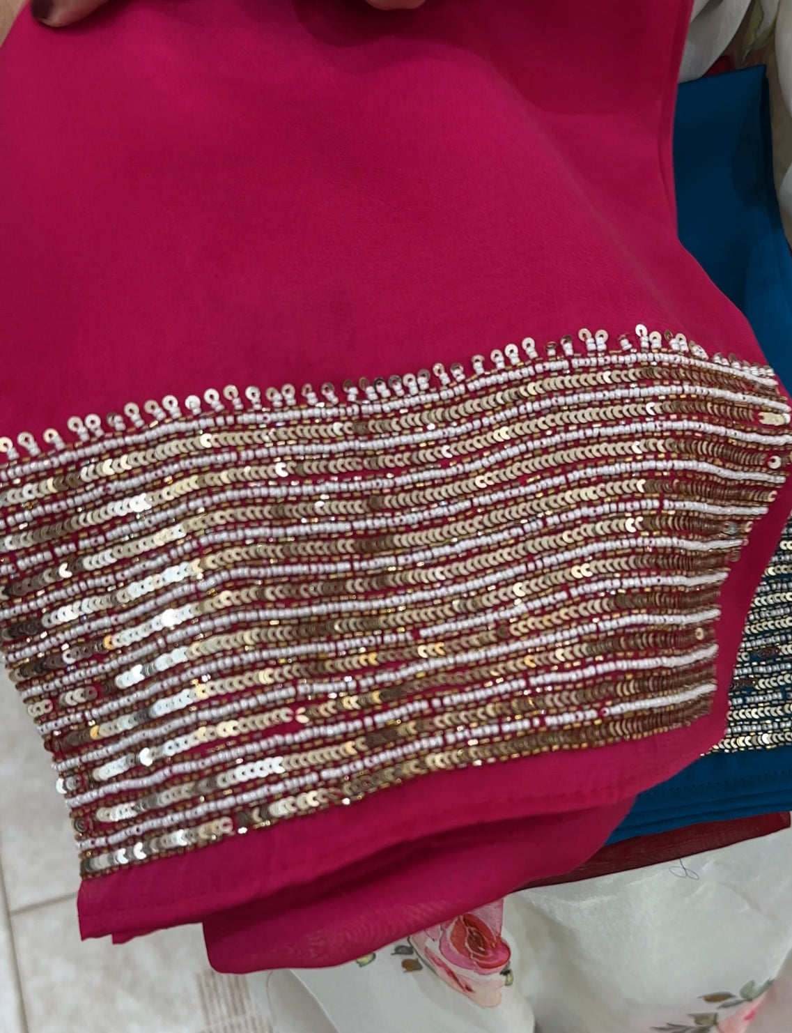 HAND WORKED SILKY GEORGETTE BLOUSE MATERIALS - IHA 25711