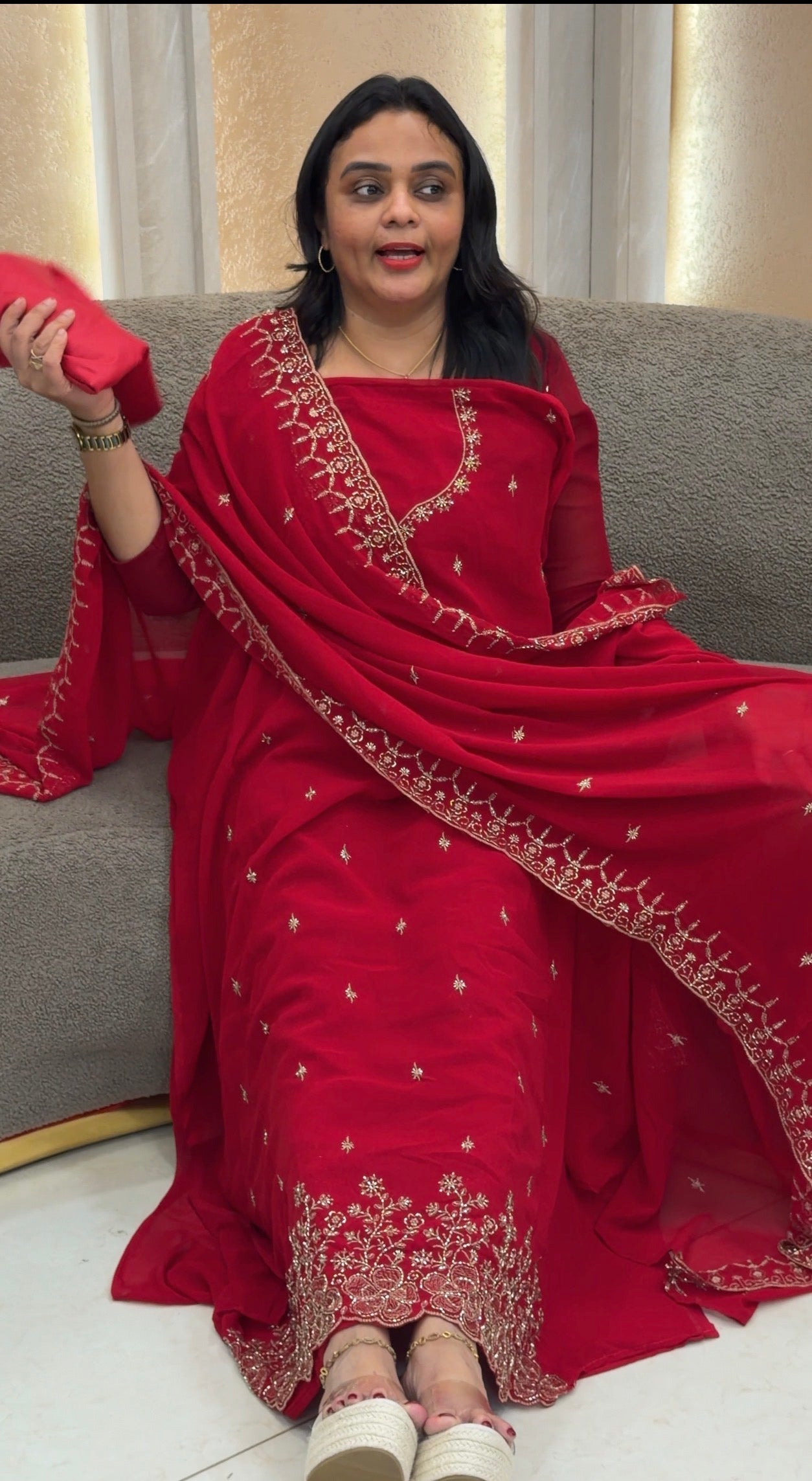 HANDWORKED UNSTITCHED SALWAR SUITS - IHA 33255