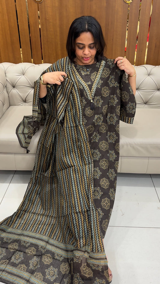 PRINTED LONG TOP, BOTTOM AND DUPATTA - IHA 26946