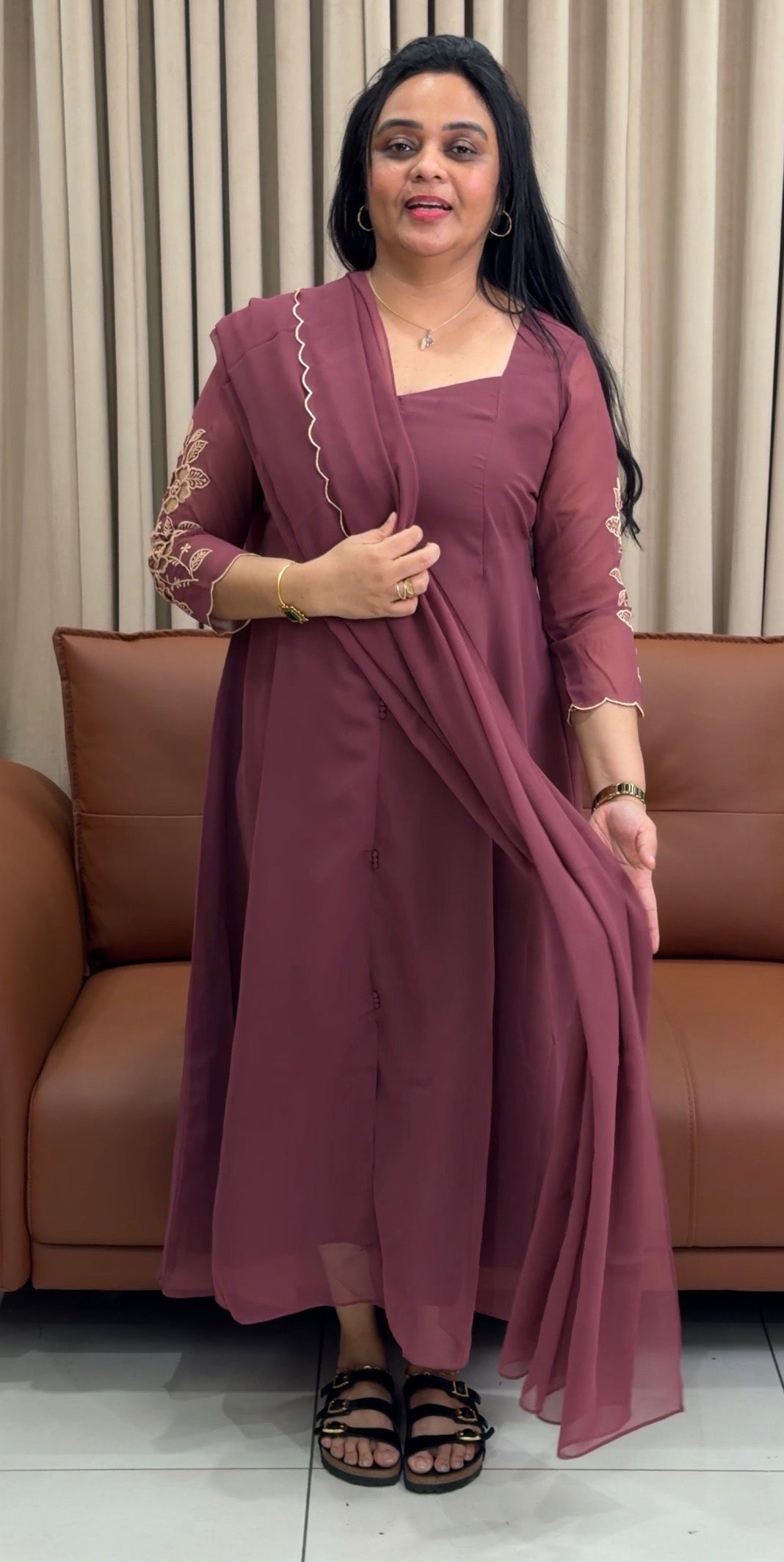 IHA'S IN-HOUSE GEORGETTE SLITTED TOP AND DUPATTA - IHA 34944