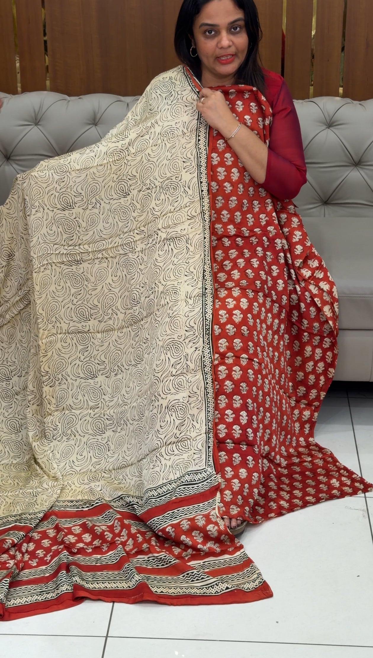 BLOCK PRINTED TO MATERIAL AND DUPATTA - IHA 30609