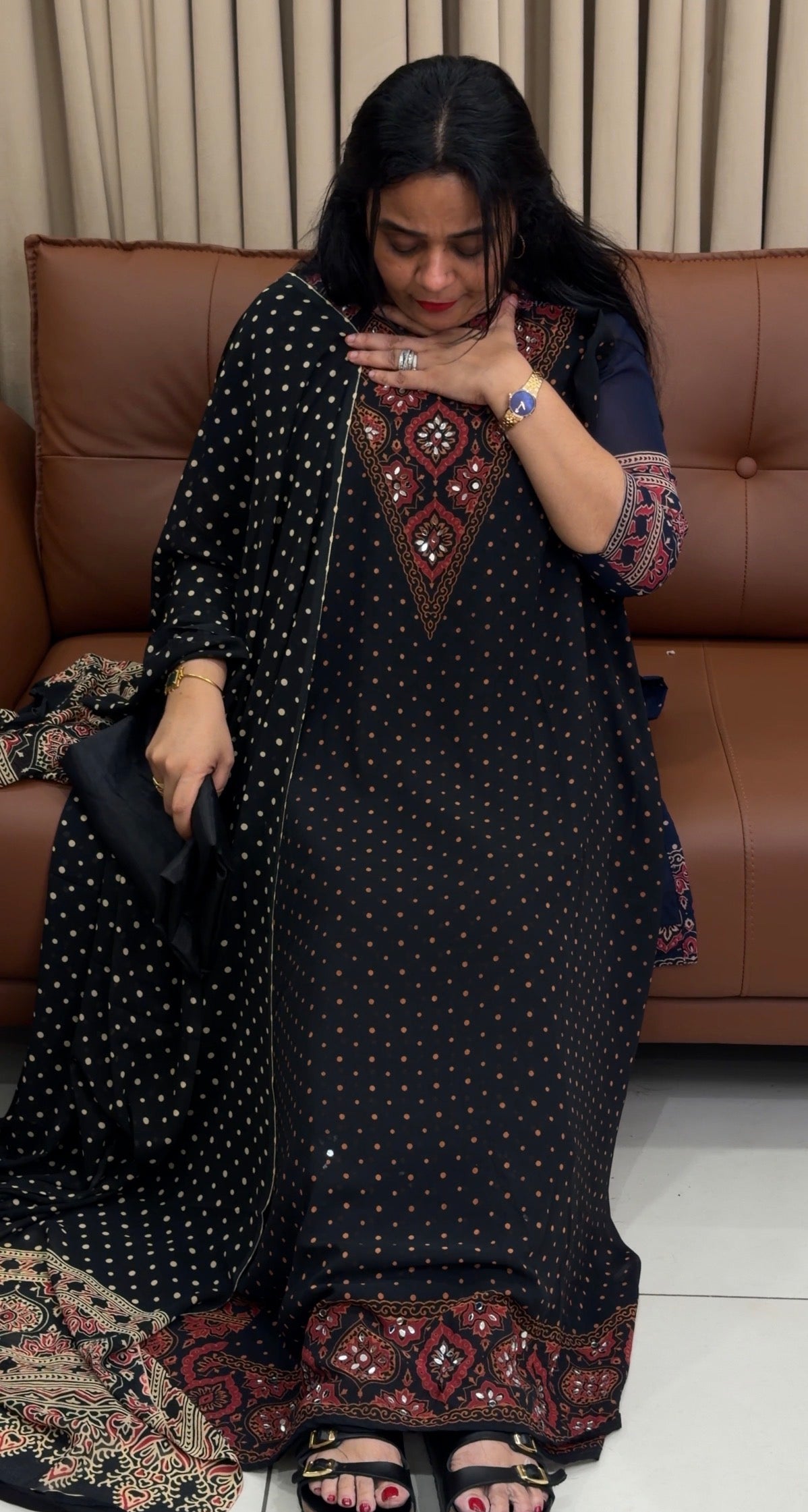 GEORGETTE AJARAKH PRINTED UNSTITCHED SALWAR SUITS - IHA 34592