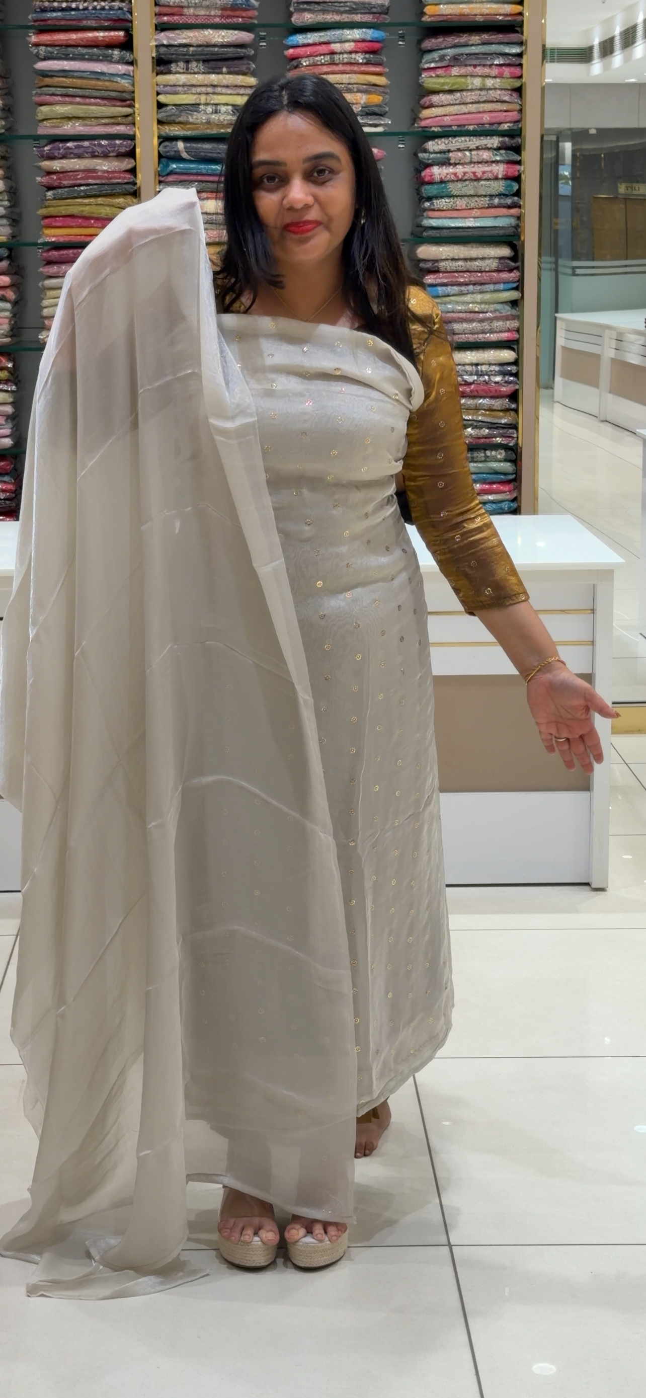 VELVET ORGANZA UNSTITCHED SALWAR SUITS - IHA 33465