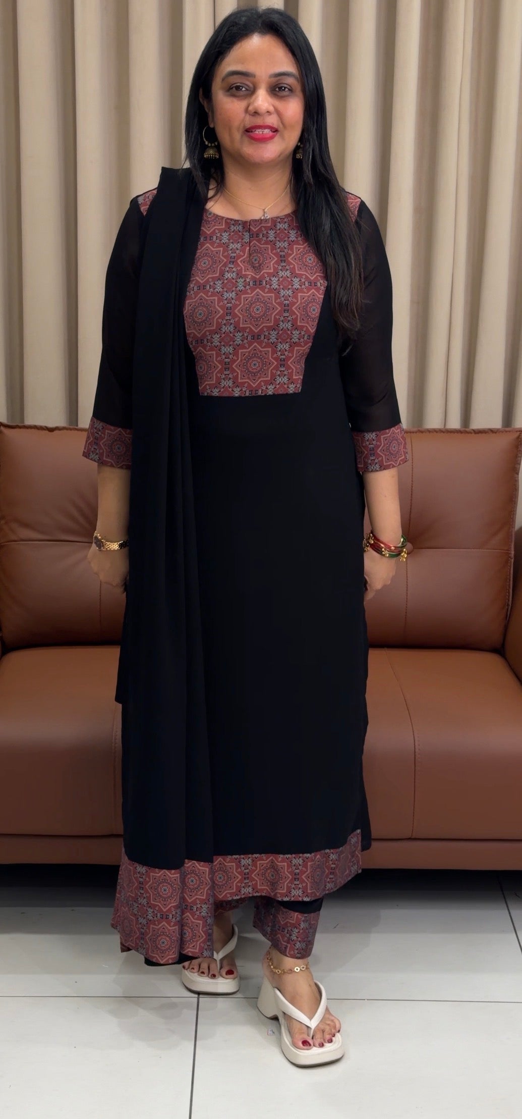 IHA'S IN-HOUSE GEORGETTE SLITTED TOP,BOTTOM AND DUPATTA - IHA 33845