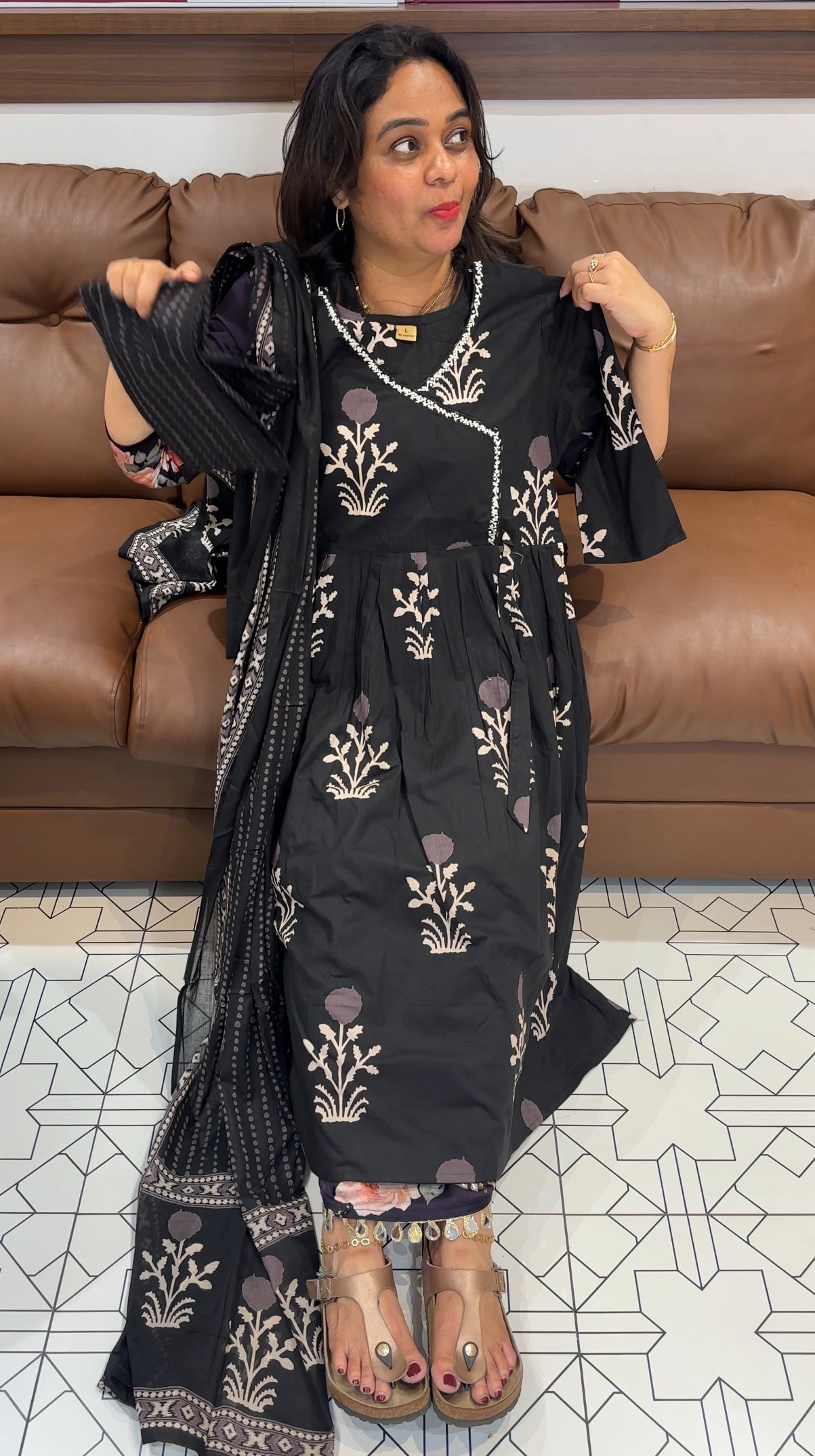 COTTON LONG A-LINE TOP, BOTTOM AND DUPATTA - IHA 26620