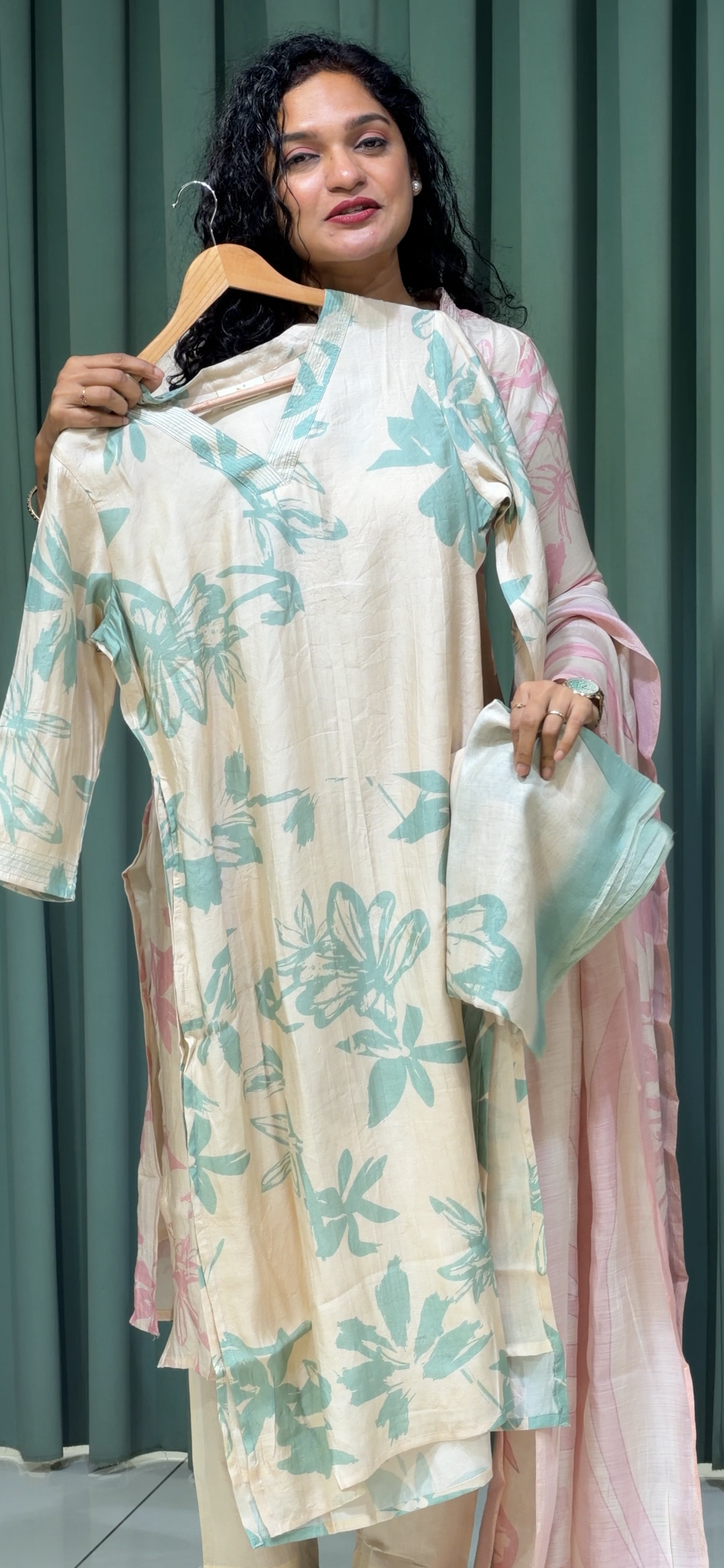 PRINTED MUSLIN TOP, BOTTOM AND DUPATTA - IHA 35107