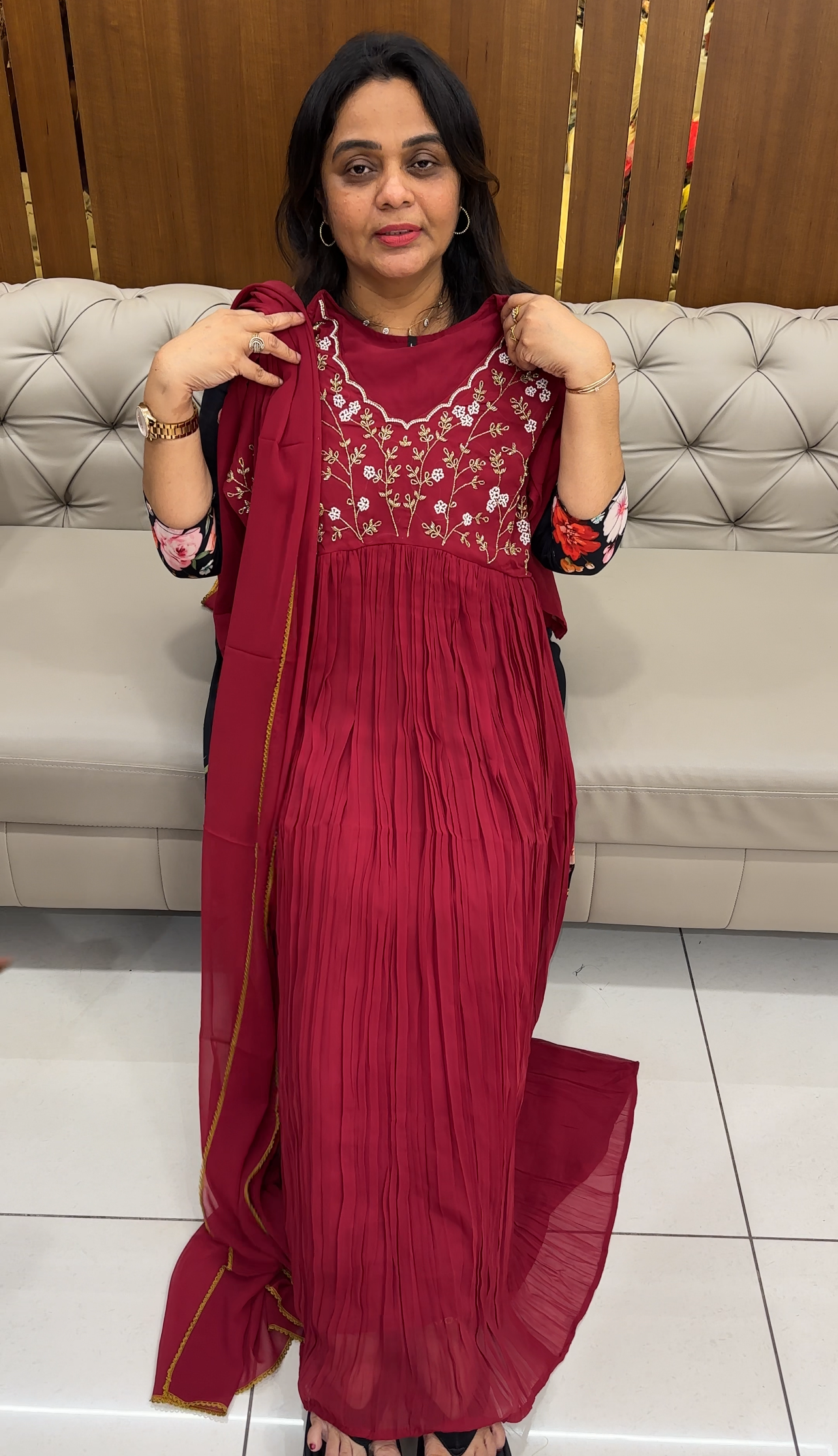 HAND WORKED A-LINE TOP AND DUPATTA - IHA 28692