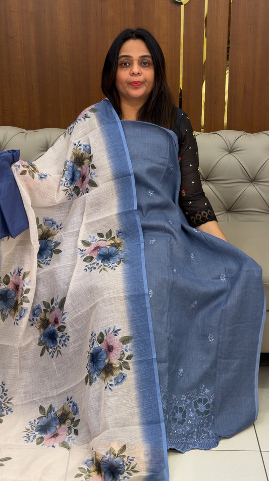 COTTON LINEN UNSTITCHED SALWAR SUITS - IHA 29132