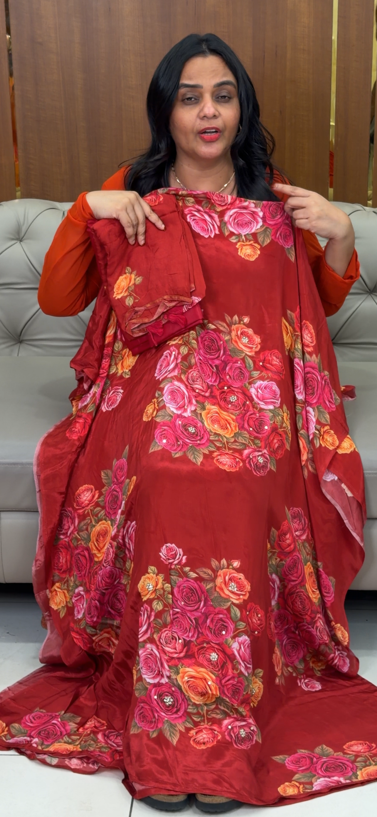 PRINTED CRAPE UNSTITCHED SALWRA SUITS - IHA 32584