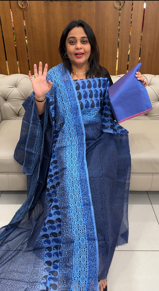 BLOCK PRINTED UNSTITCHED SALWAR SUITS - IHA 28601