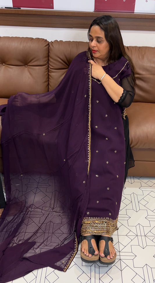 VISCOSE GEORGETTE TOP, BOTTOM AND DUPATTA - IHA 22449