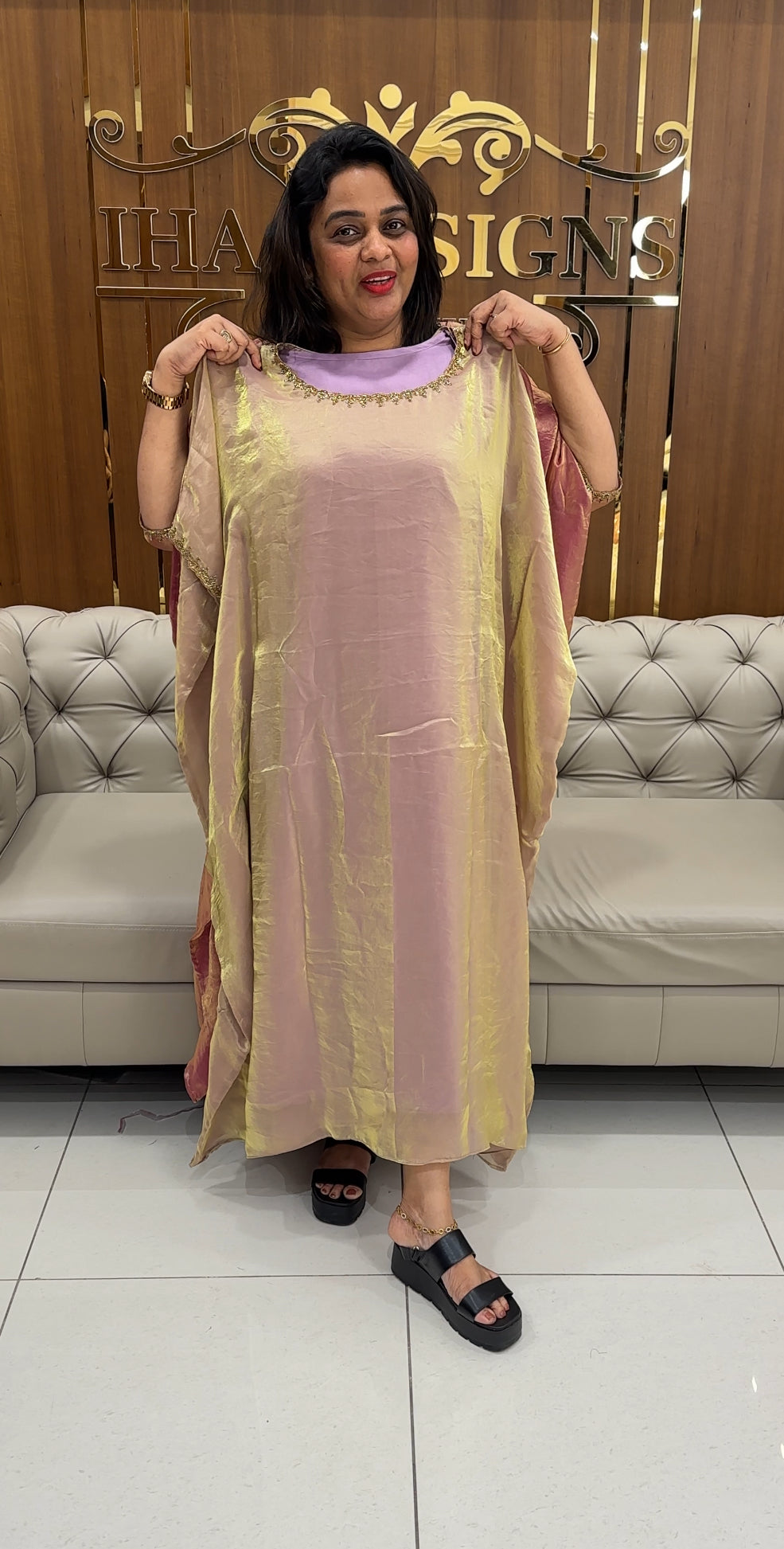 IHA'S IN-HOUSE VELVET ORGANZA KAFTAN TOPS - IHA 27075