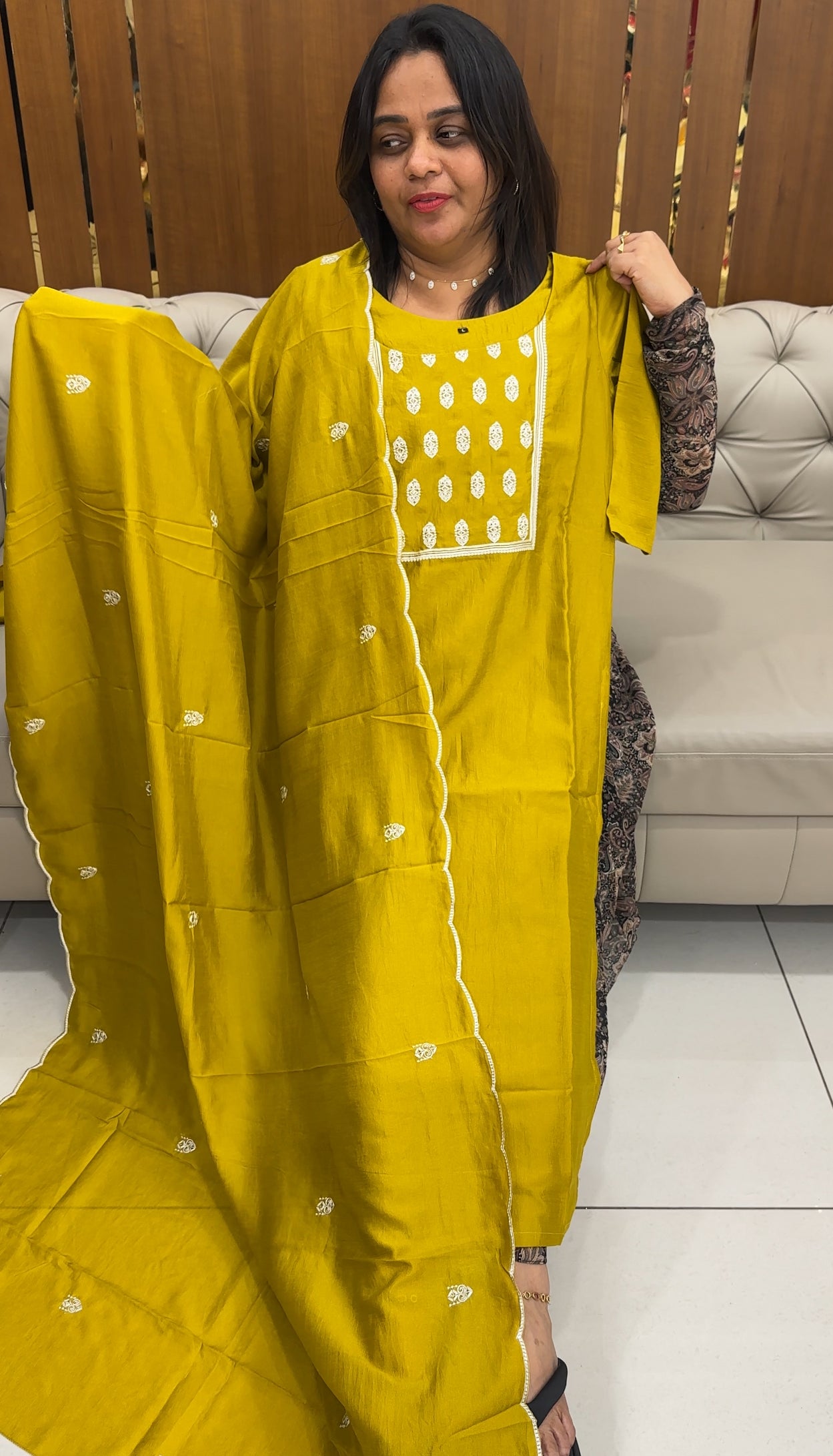 SEMI RAW SILK TOP, BOTTOM AND DUPATTA - IHA 28450