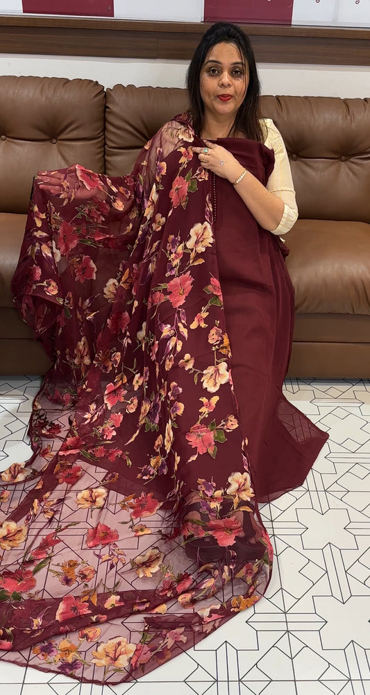 PRINTED FAUX GEORGETTE UNSTITCHED SALWAR SUITS  - IHA 22367